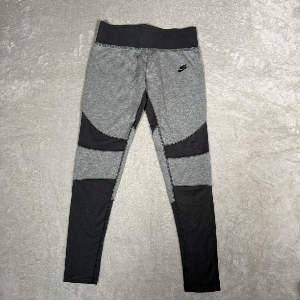 Nike Womens Medium Gray Black Colorblock Leggings High Waist Athletic M